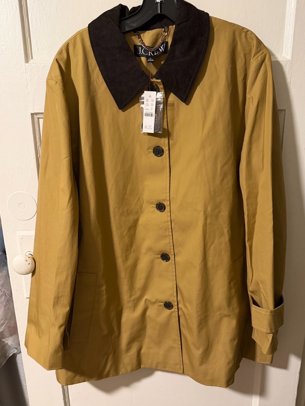 J.Crew Barn Jacket Chore Coat Canvas Honey Brown Corduroy Collar Leopard Lining